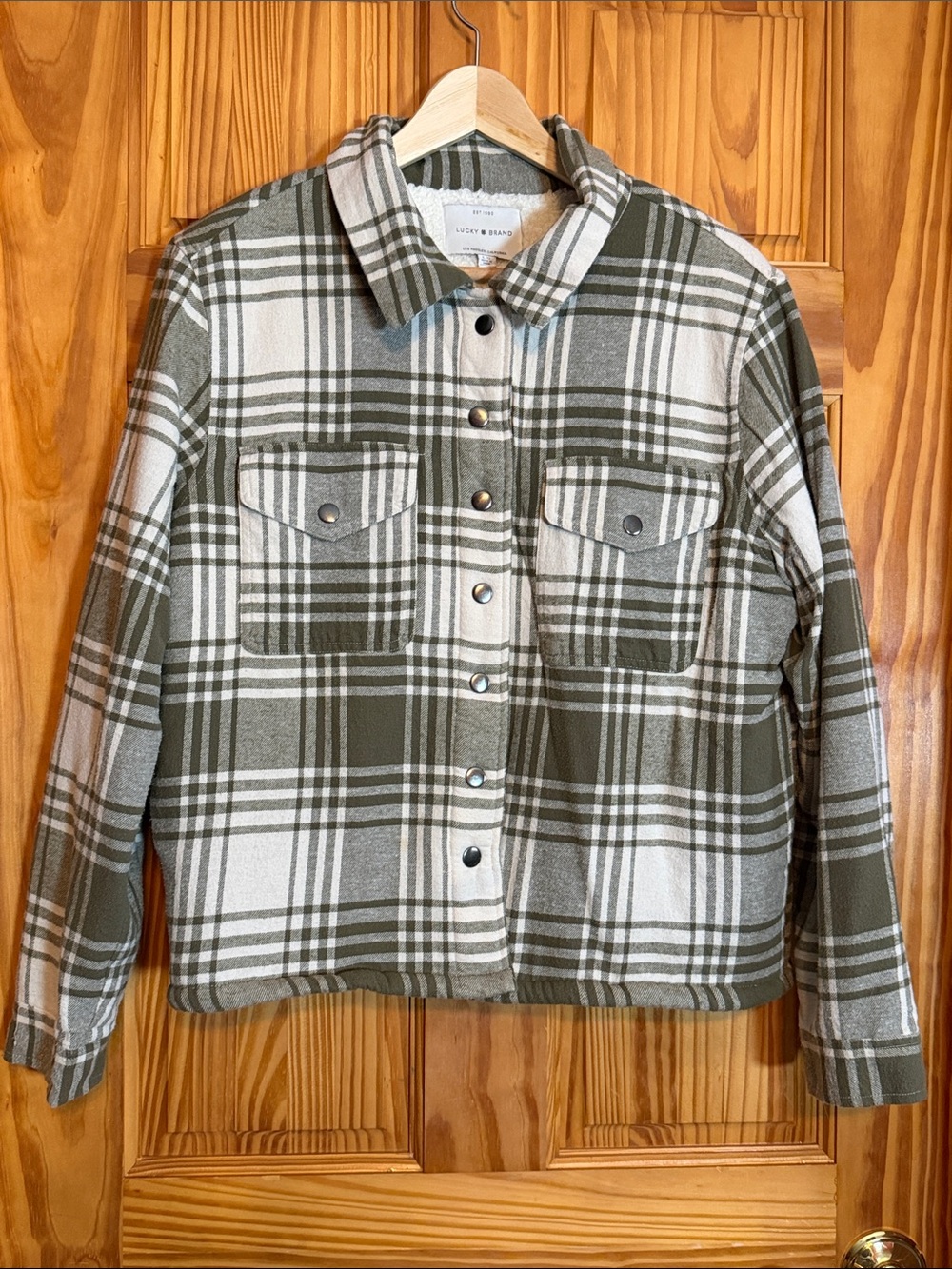 Lucky Brand Olive Plaid Snap-Front Utility Jacket